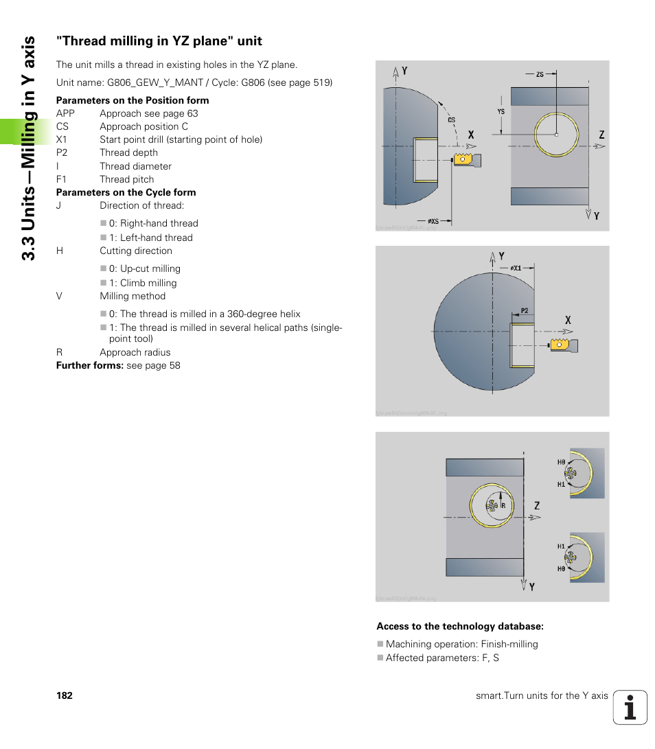 Thread milling in yz plane" unit, 3 units—milling in y axis | HEIDENHAIN SW 548328-05 DIN Programming User Manual | Page 182 / 598