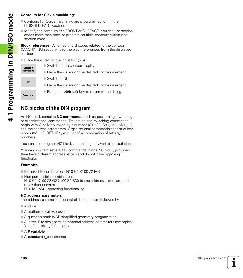 Nc blocks of the din program, 1 pr ogr amming in din/iso mode | HEIDENHAIN SW 548328-05 DIN Programming User Manual | Page 186 / 598