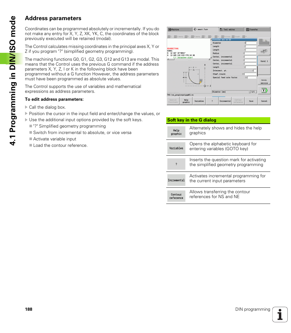 Address parameters, 1 pr ogr amming in din/iso mode | HEIDENHAIN SW 548328-05 DIN Programming User Manual | Page 188 / 598