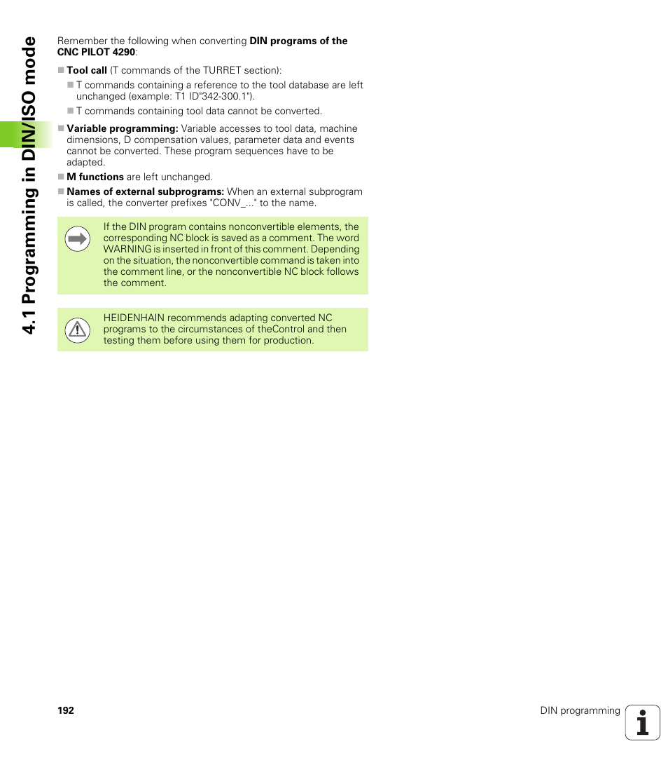 1 pr ogr amming in din/iso mode | HEIDENHAIN SW 548328-05 DIN Programming User Manual | Page 192 / 598