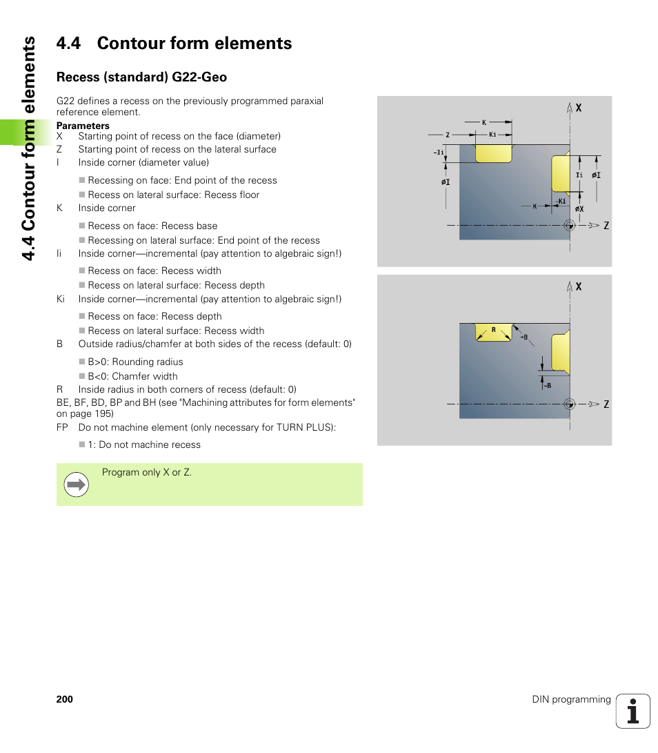 4 contour form elements, Recess (standard) g22-geo | HEIDENHAIN SW 548328-05 DIN Programming User Manual | Page 200 / 598