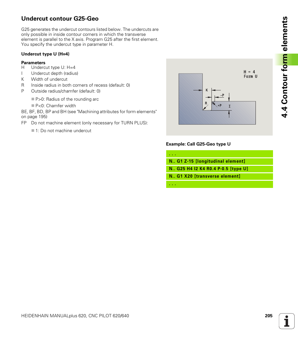 Undercut contour g25-geo, 4 cont our f o rm elements | HEIDENHAIN SW 548328-05 DIN Programming User Manual | Page 205 / 598