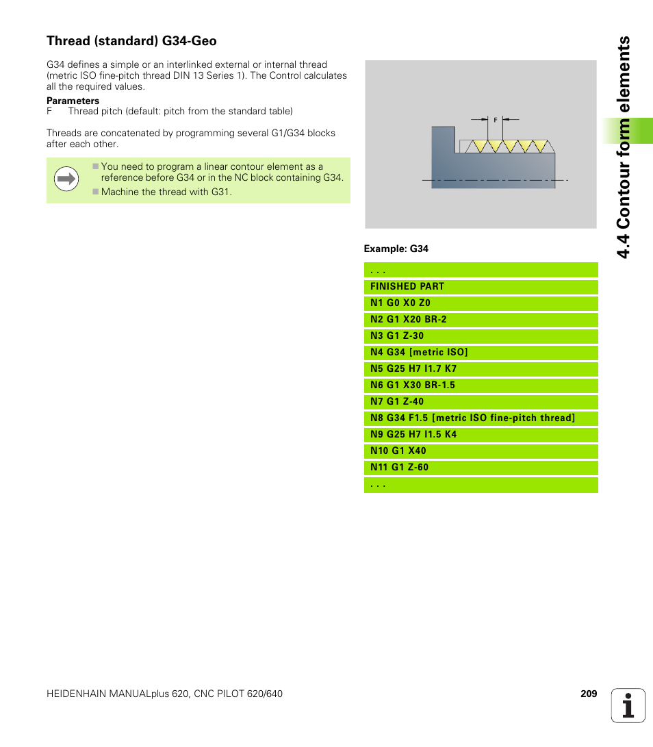 Thread (standard) g34-geo, 4 cont our f o rm elements | HEIDENHAIN SW 548328-05 DIN Programming User Manual | Page 209 / 598