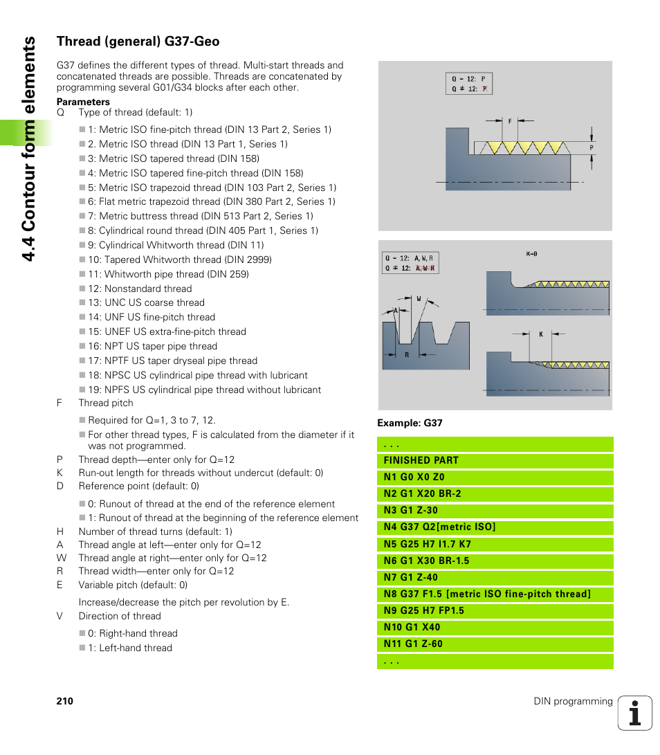 Thread (general) g37-geo, 4 cont our f o rm elements | HEIDENHAIN SW 548328-05 DIN Programming User Manual | Page 210 / 598