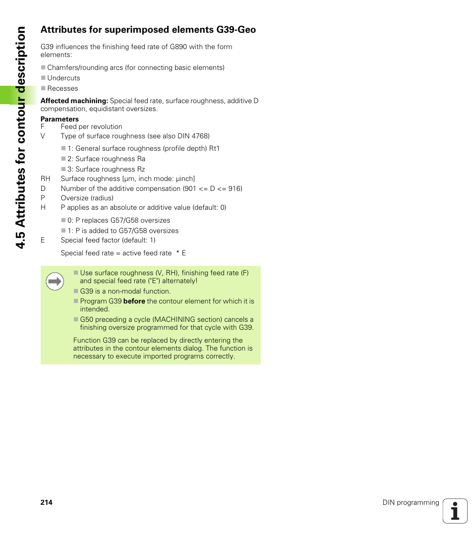 Attributes for superimposed elements g39-geo | HEIDENHAIN SW 548328-05 DIN Programming User Manual | Page 214 / 598
