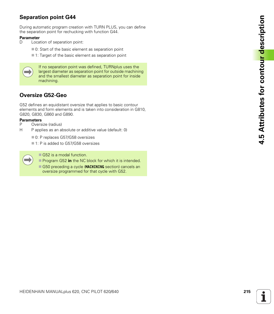 Separation point g44, Oversize g52-geo, 4 (see | Separation point g44 oversize g52-geo | HEIDENHAIN SW 548328-05 DIN Programming User Manual | Page 215 / 598