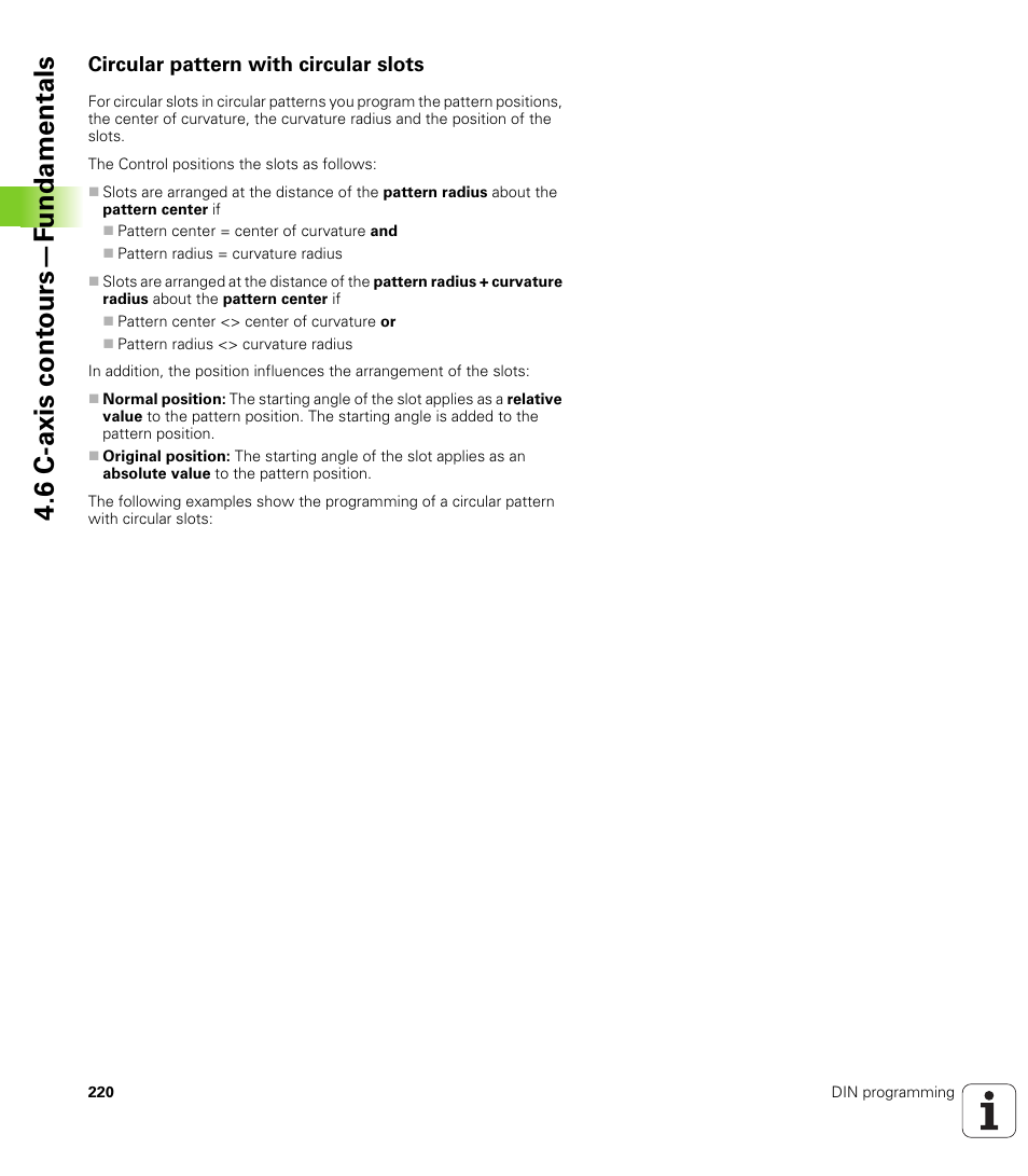 Circular pattern with circular slots, 6 c-axis cont ours—f undamentals | HEIDENHAIN SW 548328-05 DIN Programming User Manual | Page 220 / 598