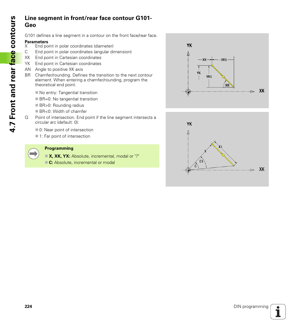 Line segment in front/rear face contour g101- geo, Line segment in front/rear face contour g101-geo, 7 f ront and r ear f a ce cont ours | HEIDENHAIN SW 548328-05 DIN Programming User Manual | Page 224 / 598
