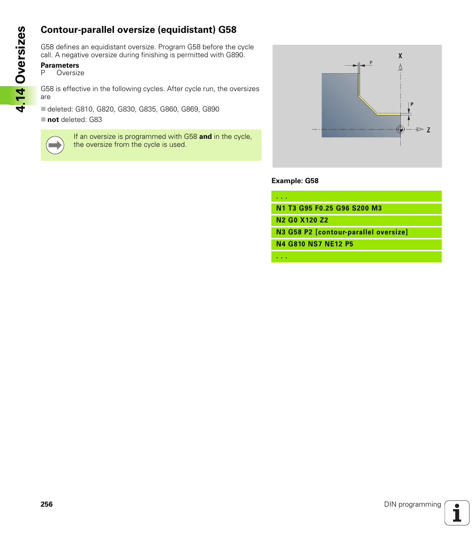 Contour-parallel oversize (equidistant) g58, 14 ov ersiz e s | HEIDENHAIN SW 548328-05 DIN Programming User Manual | Page 256 / 598