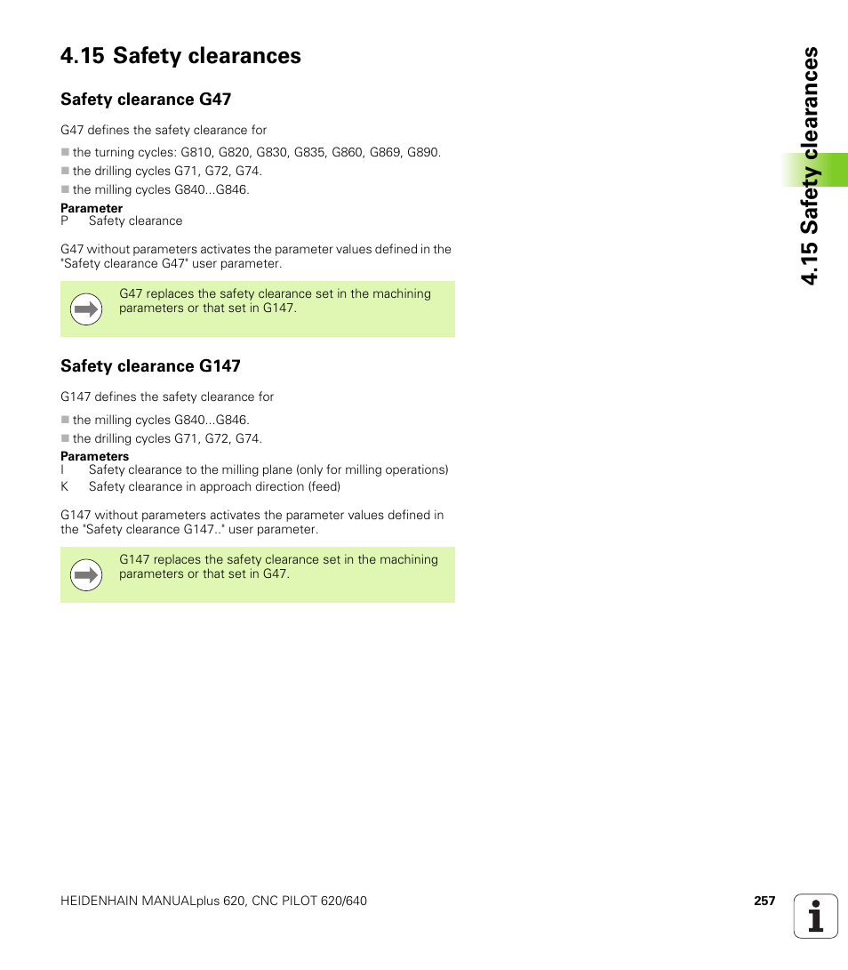15 safety clearances, Safety clearance g47, Safety clearance g147 | Safety clearance g47 safety clearance g147 | HEIDENHAIN SW 548328-05 DIN Programming User Manual | Page 257 / 598