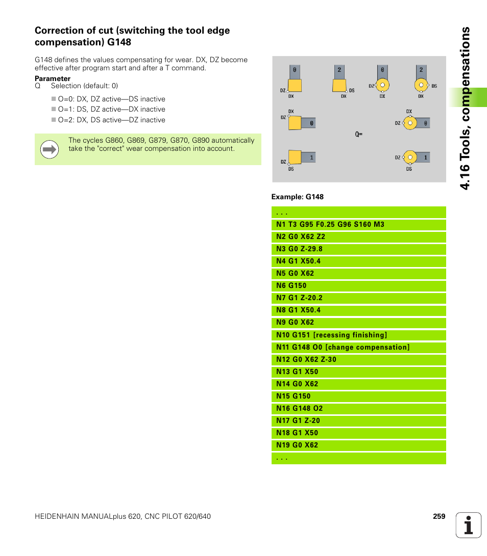 16 t ools, compensations | HEIDENHAIN SW 548328-05 DIN Programming User Manual | Page 259 / 598