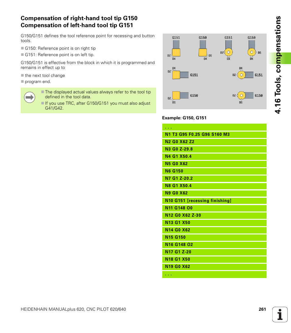 16 t ools, compensations | HEIDENHAIN SW 548328-05 DIN Programming User Manual | Page 261 / 598