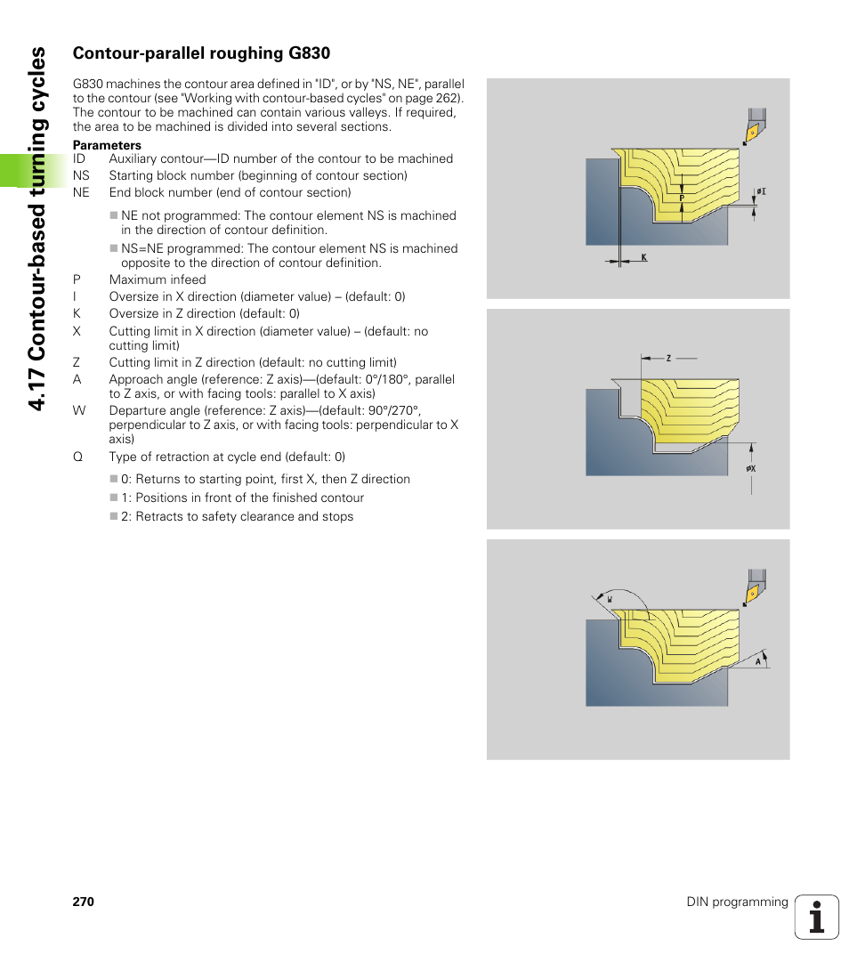 Contour-parallel roughing g830, 1 7 cont our -based t u rn ing cy cles | HEIDENHAIN SW 548328-05 DIN Programming User Manual | Page 270 / 598
