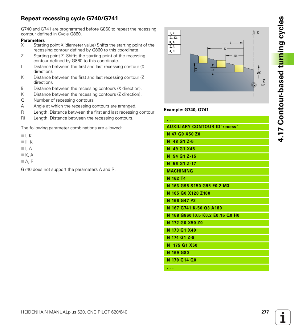 Repeat recessing cycle g740/g741, 1 7 cont our -based t u rn ing cy cles | HEIDENHAIN SW 548328-05 DIN Programming User Manual | Page 277 / 598