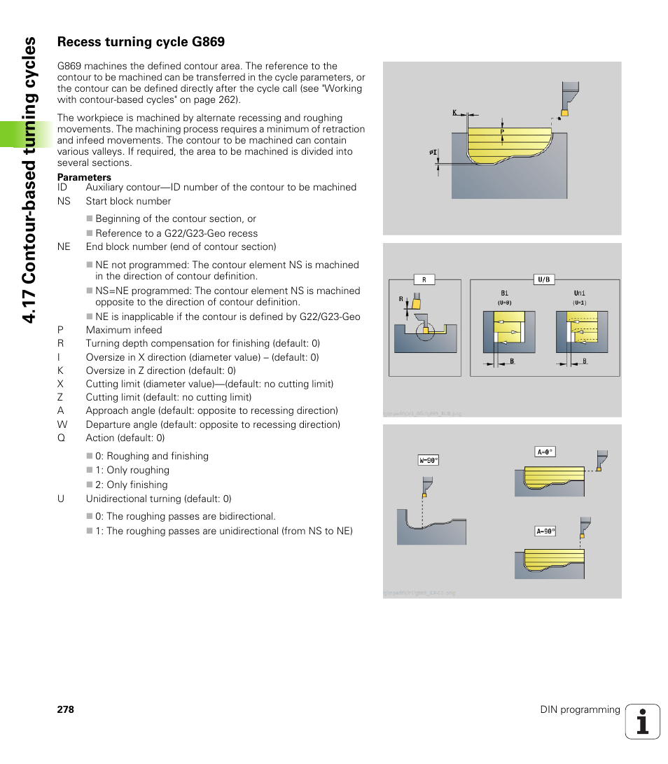 Recess turning cycle g869, 1 7 cont our -based t u rn ing cy cles | HEIDENHAIN SW 548328-05 DIN Programming User Manual | Page 278 / 598