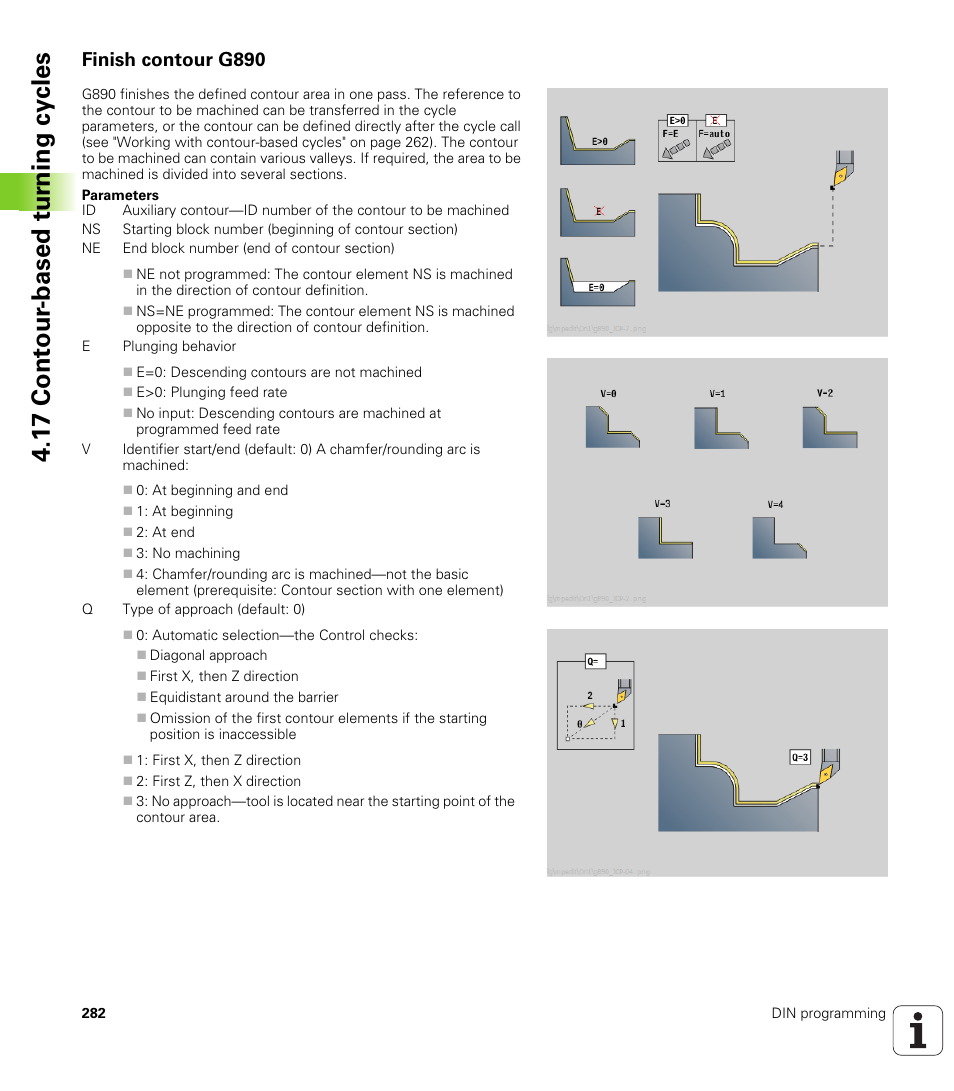 Finish contour g890, 1 7 cont our -based t u rn ing cy cles | HEIDENHAIN SW 548328-05 DIN Programming User Manual | Page 282 / 598