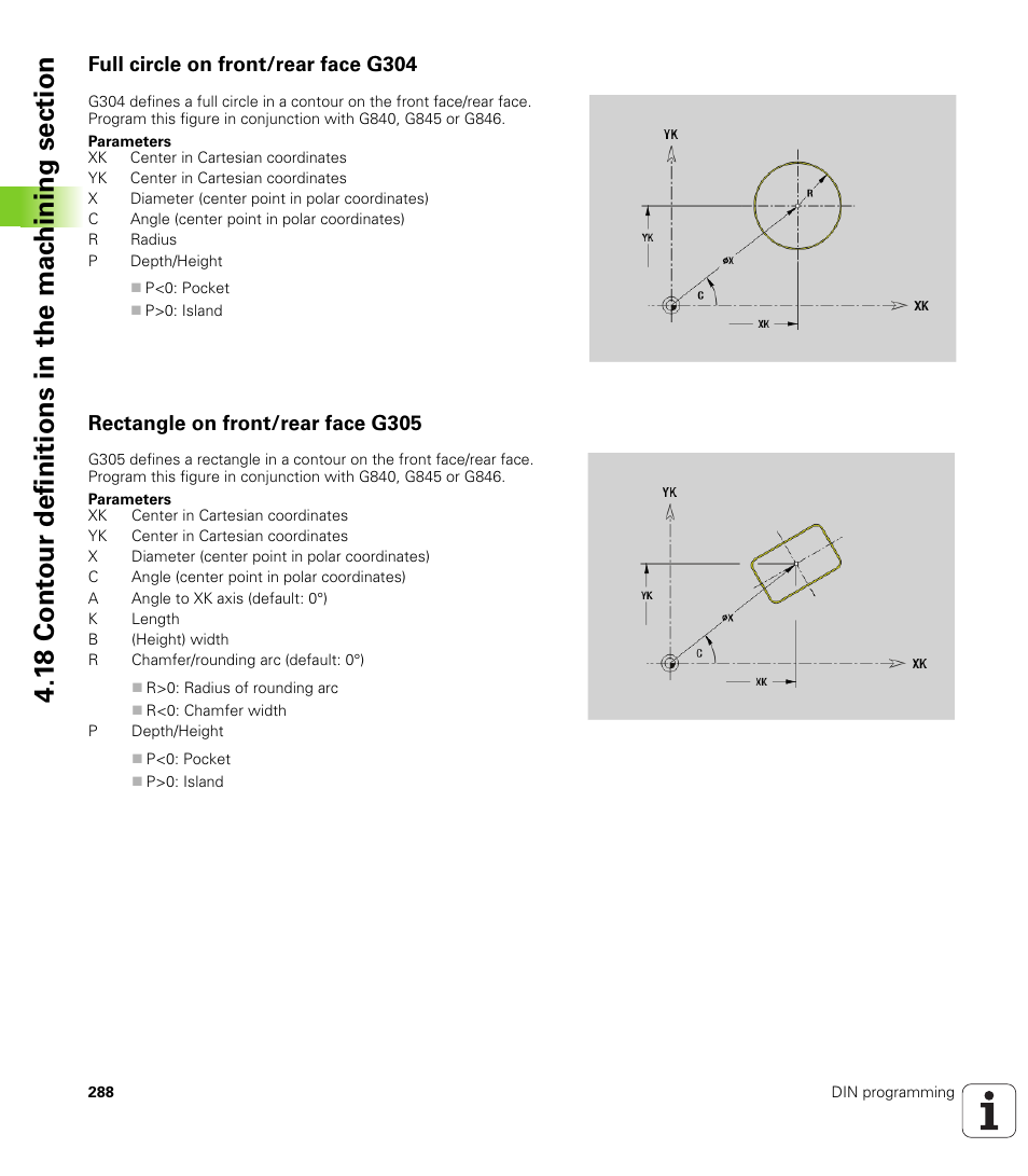 Full circle on front/rear face g304, Rectangle on front/rear face g305 | HEIDENHAIN SW 548328-05 DIN Programming User Manual | Page 288 / 598