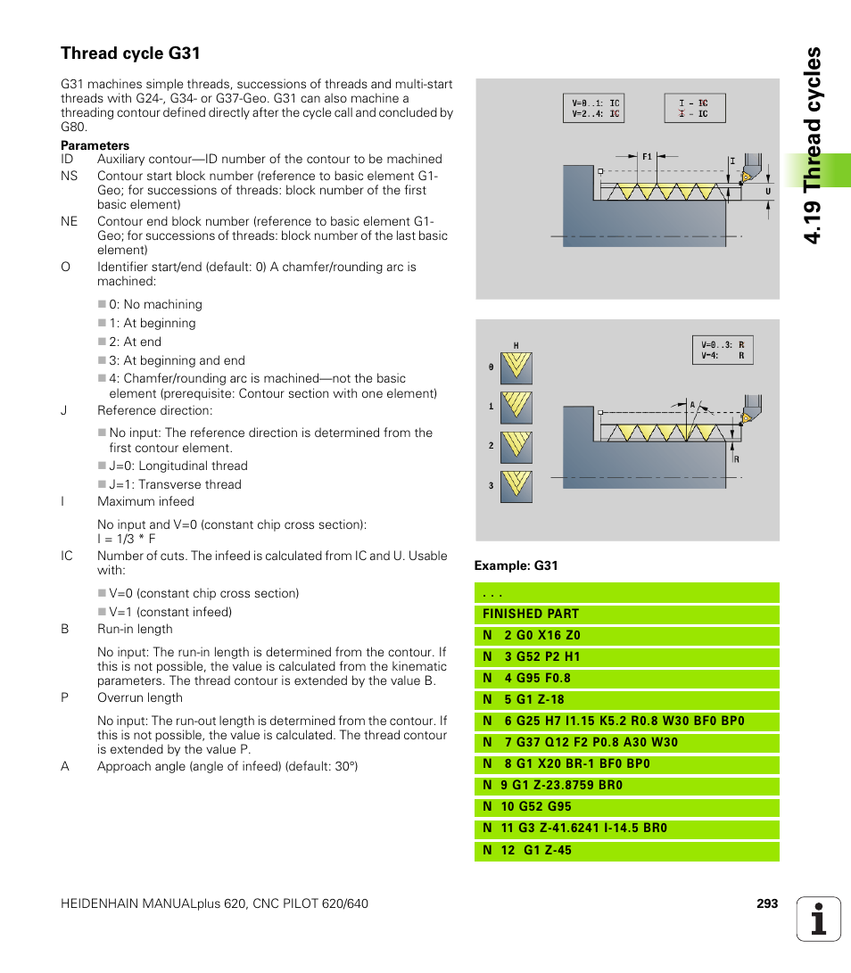 Thread cycle g31, 1 9 thr ead cy cles | HEIDENHAIN SW 548328-05 DIN Programming User Manual | Page 293 / 598
