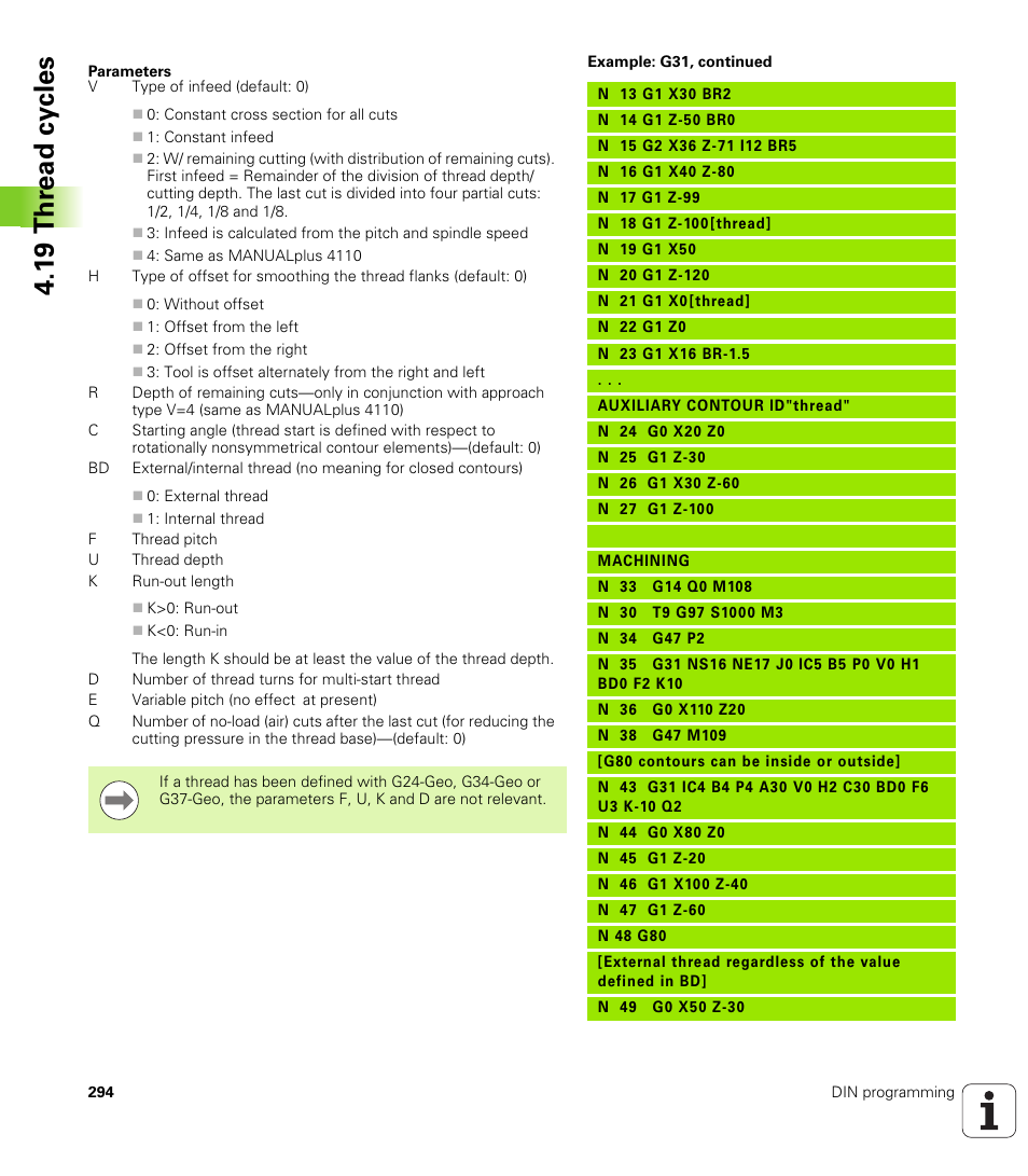 1 9 thr ead cy cles | HEIDENHAIN SW 548328-05 DIN Programming User Manual | Page 294 / 598