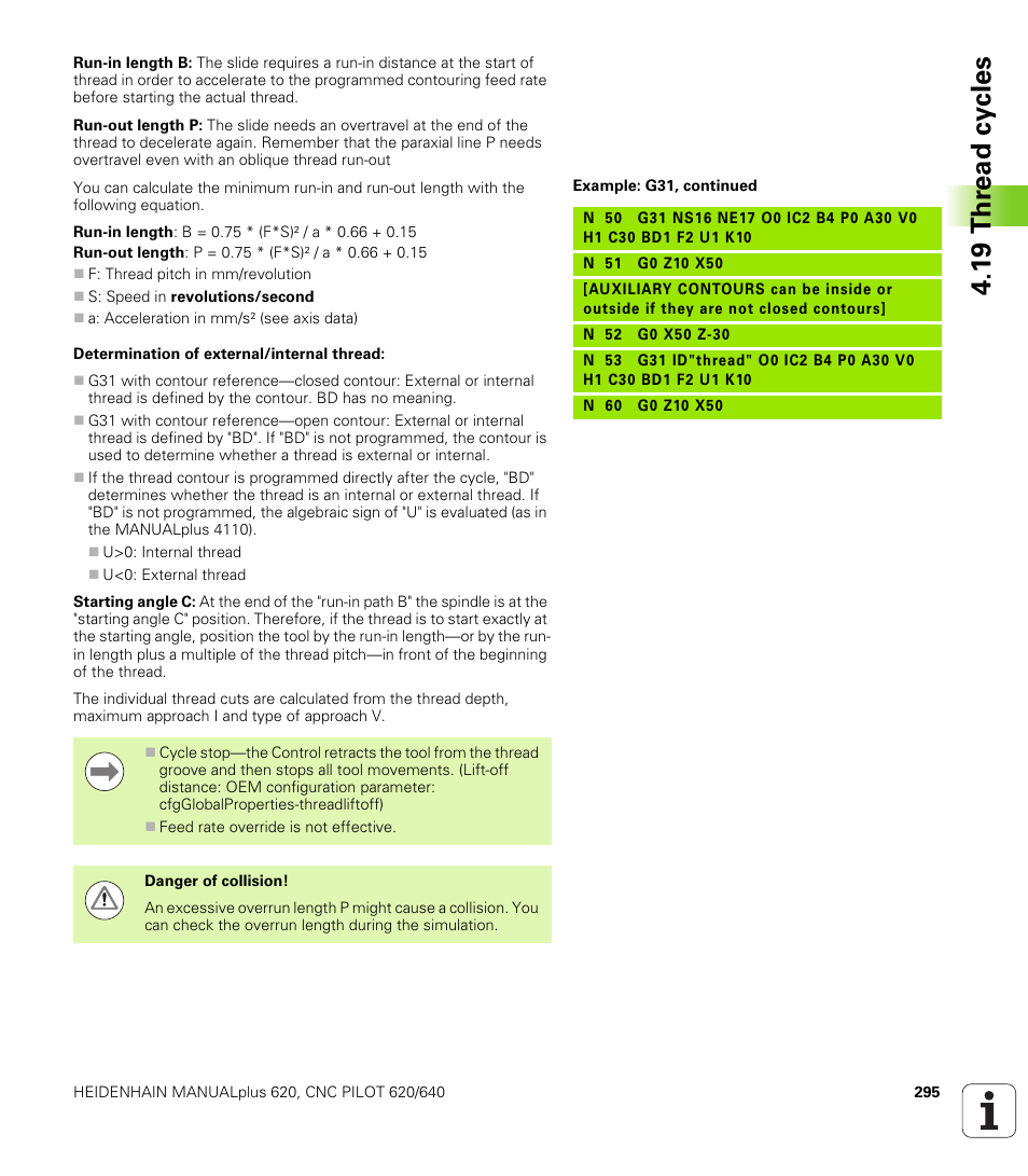 1 9 thr ead cy cles | HEIDENHAIN SW 548328-05 DIN Programming User Manual | Page 295 / 598