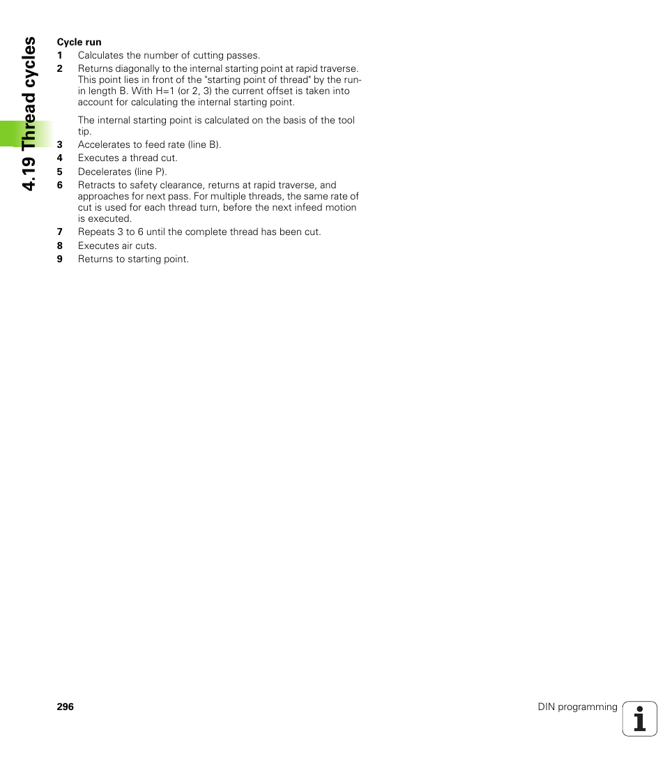 1 9 thr ead cy cles | HEIDENHAIN SW 548328-05 DIN Programming User Manual | Page 296 / 598