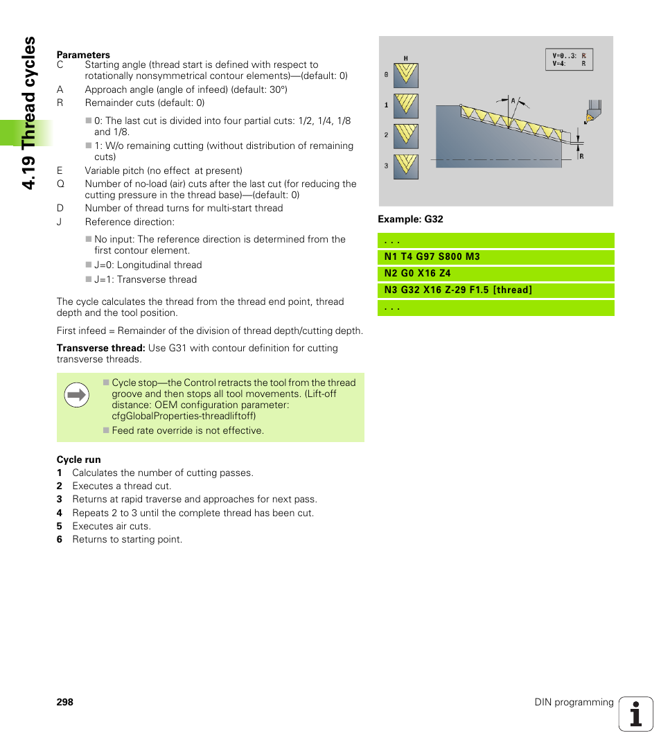 1 9 thr ead cy cles | HEIDENHAIN SW 548328-05 DIN Programming User Manual | Page 298 / 598