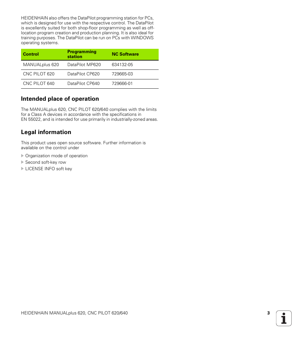 Intended place of operation, Legal information | HEIDENHAIN SW 548328-05 DIN Programming User Manual | Page 3 / 598