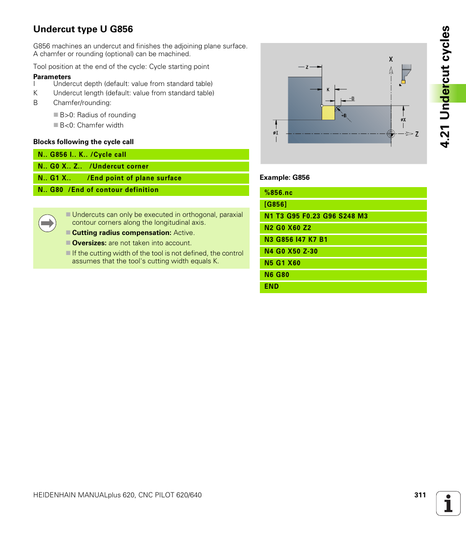 Undercut type u g856, 21 under c ut cy cles | HEIDENHAIN SW 548328-05 DIN Programming User Manual | Page 311 / 598