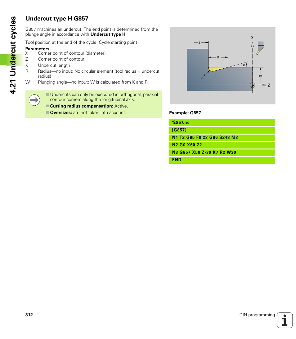 Undercut type h g857, 21 under c ut cy cles | HEIDENHAIN SW 548328-05 DIN Programming User Manual | Page 312 / 598