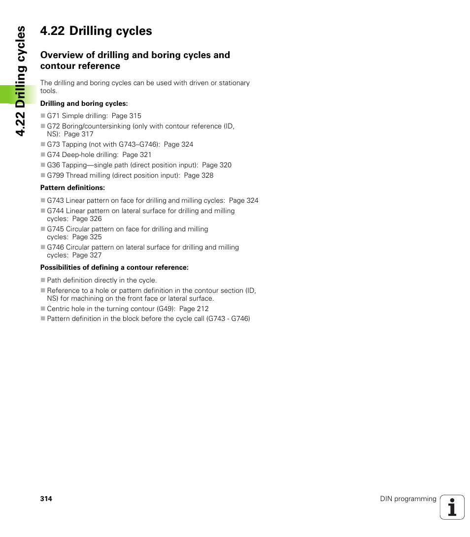 22 drilling cycles | HEIDENHAIN SW 548328-05 DIN Programming User Manual | Page 314 / 598