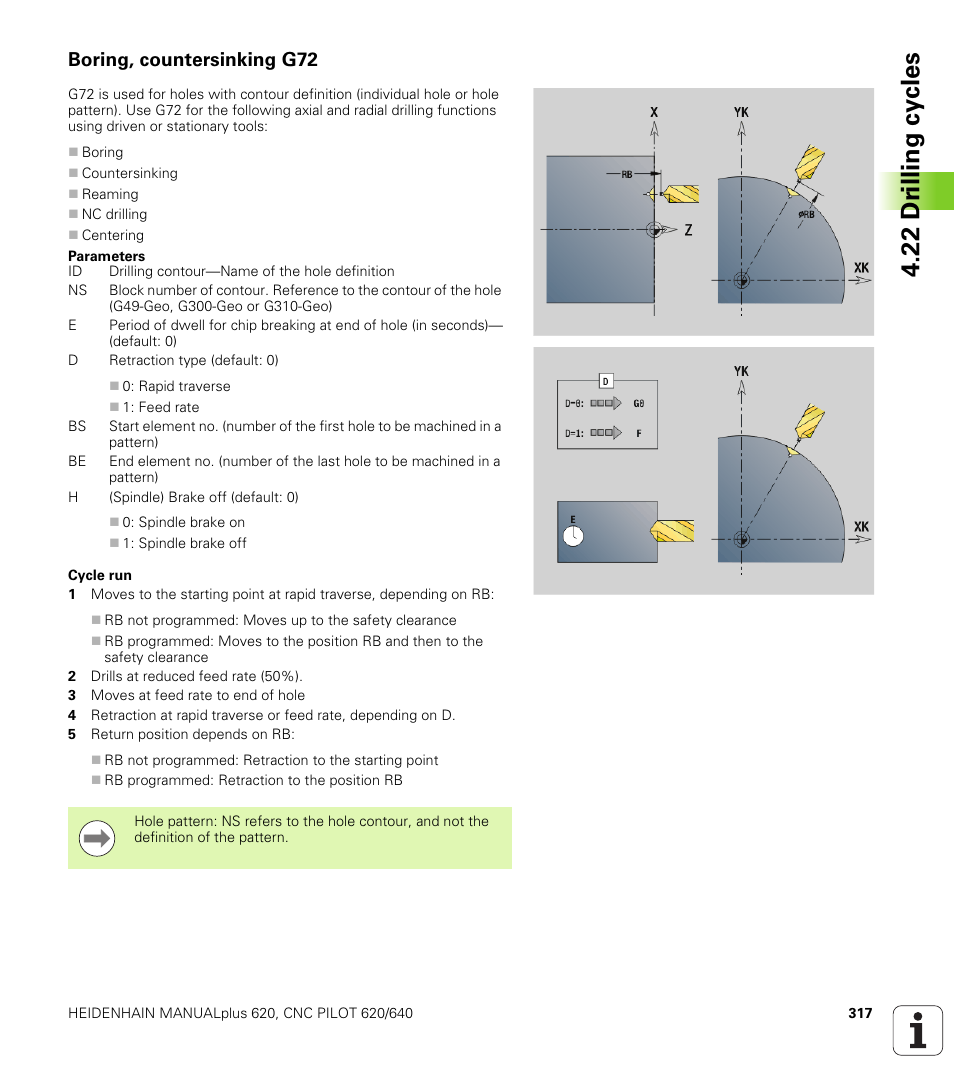 Boring, countersinking g72, 22 dr illing cy cles | HEIDENHAIN SW 548328-05 DIN Programming User Manual | Page 317 / 598