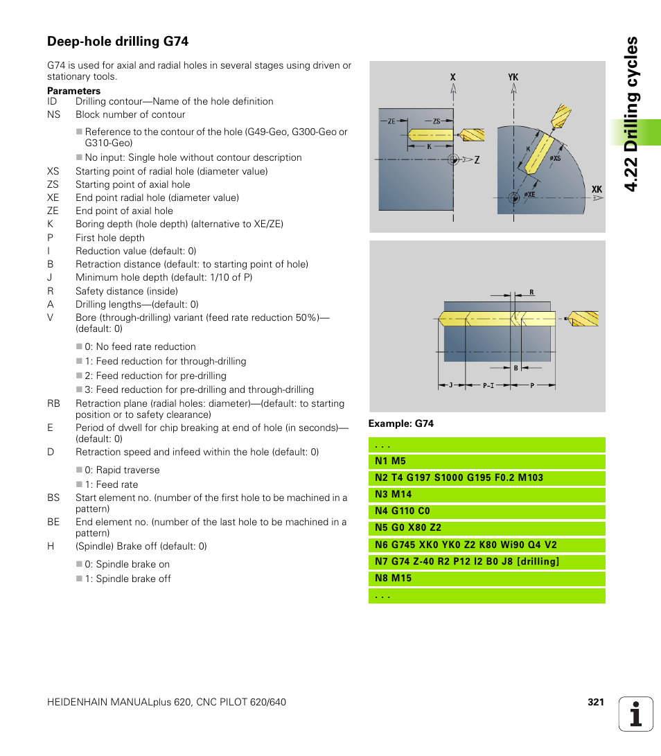 Deep-hole drilling g74, 22 dr illing cy cles | HEIDENHAIN SW 548328-05 DIN Programming User Manual | Page 321 / 598