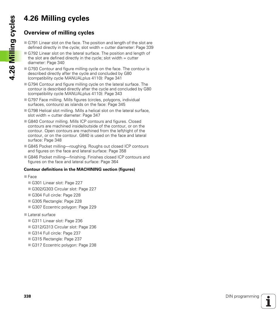 26 milling cycles, Overview of milling cycles | HEIDENHAIN SW 548328-05 DIN Programming User Manual | Page 338 / 598