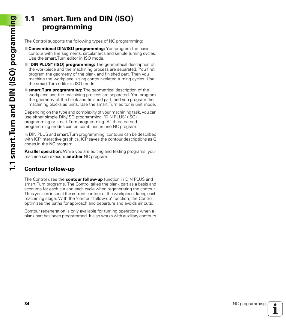 1 smart.turn and din (iso) programming, Contour follow-up | HEIDENHAIN SW 548328-05 DIN Programming User Manual | Page 34 / 598