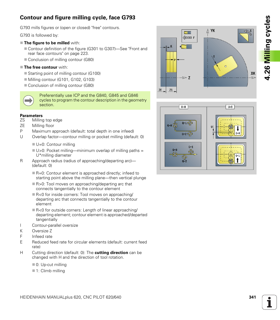 Contour and figure milling cycle, face g793, 26 milling cy cles | HEIDENHAIN SW 548328-05 DIN Programming User Manual | Page 341 / 598