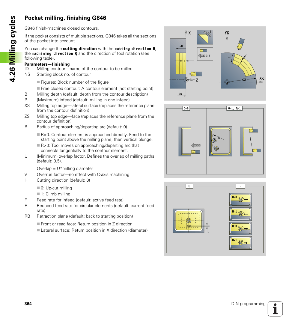 Pocket milling, finishing g846, 26 milling cy cles | HEIDENHAIN SW 548328-05 DIN Programming User Manual | Page 364 / 598