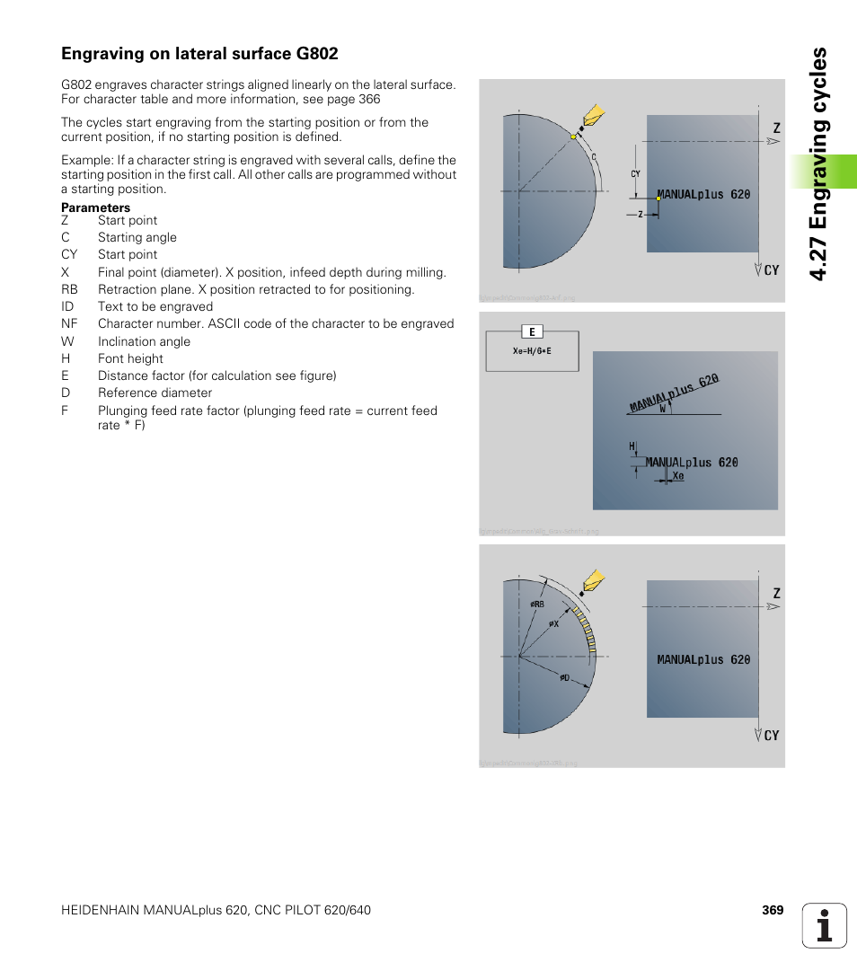 Engraving on lateral surface g802, 27 engr a v ing cy cles | HEIDENHAIN SW 548328-05 DIN Programming User Manual | Page 369 / 598
