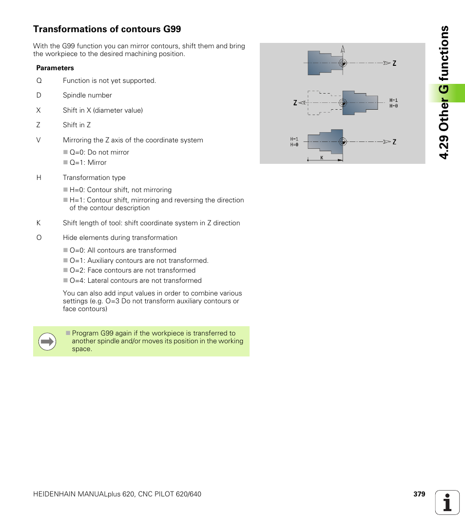 Transformations of contours g99, 29 other g functions | HEIDENHAIN SW 548328-05 DIN Programming User Manual | Page 379 / 598
