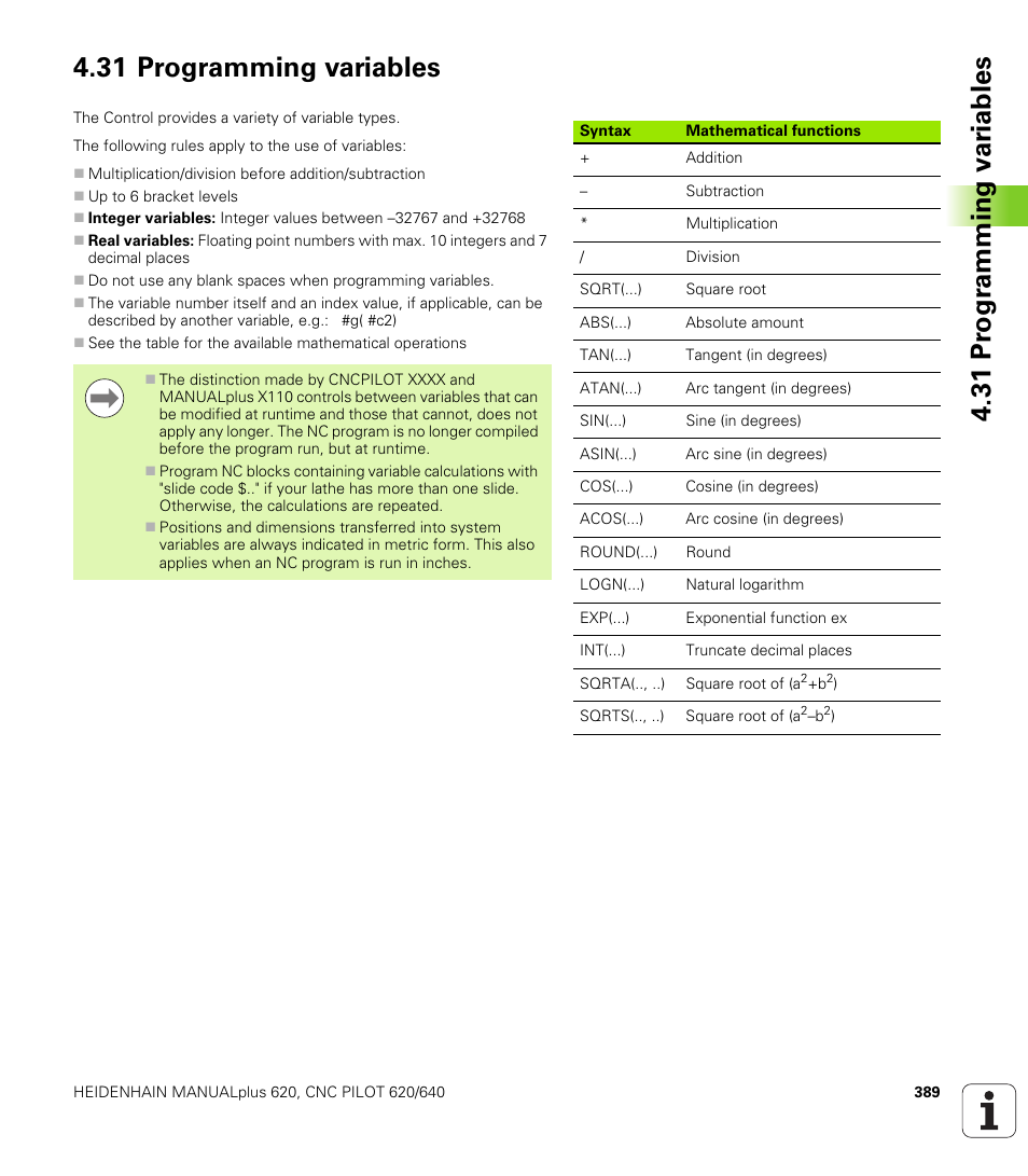 31 programming variables | HEIDENHAIN SW 548328-05 DIN Programming User Manual | Page 389 / 598