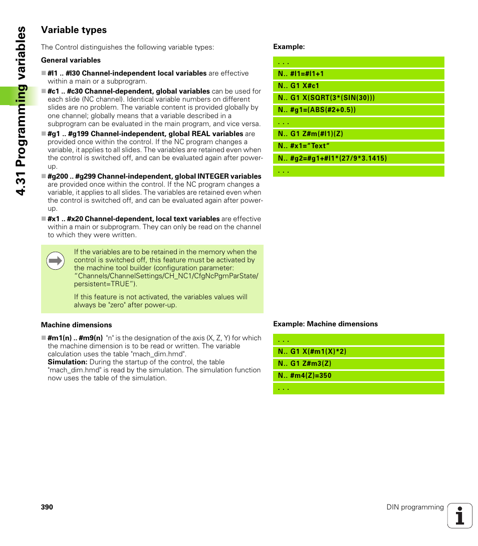 Variable types, 31 pr ogr amming v a ri ables | HEIDENHAIN SW 548328-05 DIN Programming User Manual | Page 390 / 598