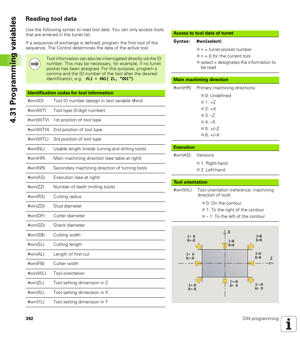 Reading tool data, 31 pr ogr amming v a ri ables | HEIDENHAIN SW 548328-05 DIN Programming User Manual | Page 392 / 598
