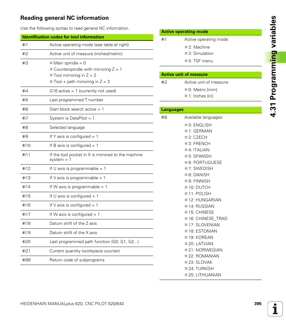 Reading general nc information, 31 pr ogr amming v a ri ables | HEIDENHAIN SW 548328-05 DIN Programming User Manual | Page 395 / 598