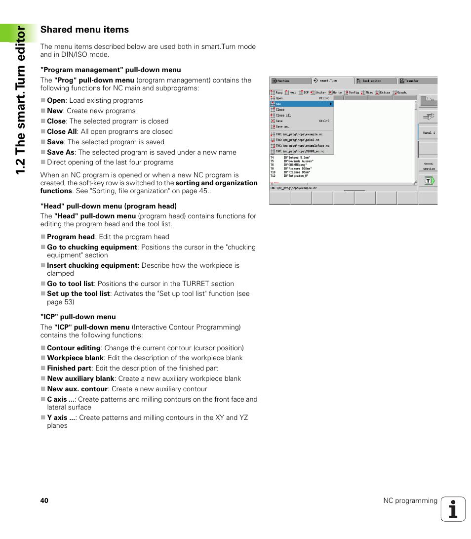 Shared menu items, 2 the smar t.t u rn edit or | HEIDENHAIN SW 548328-05 DIN Programming User Manual | Page 40 / 598