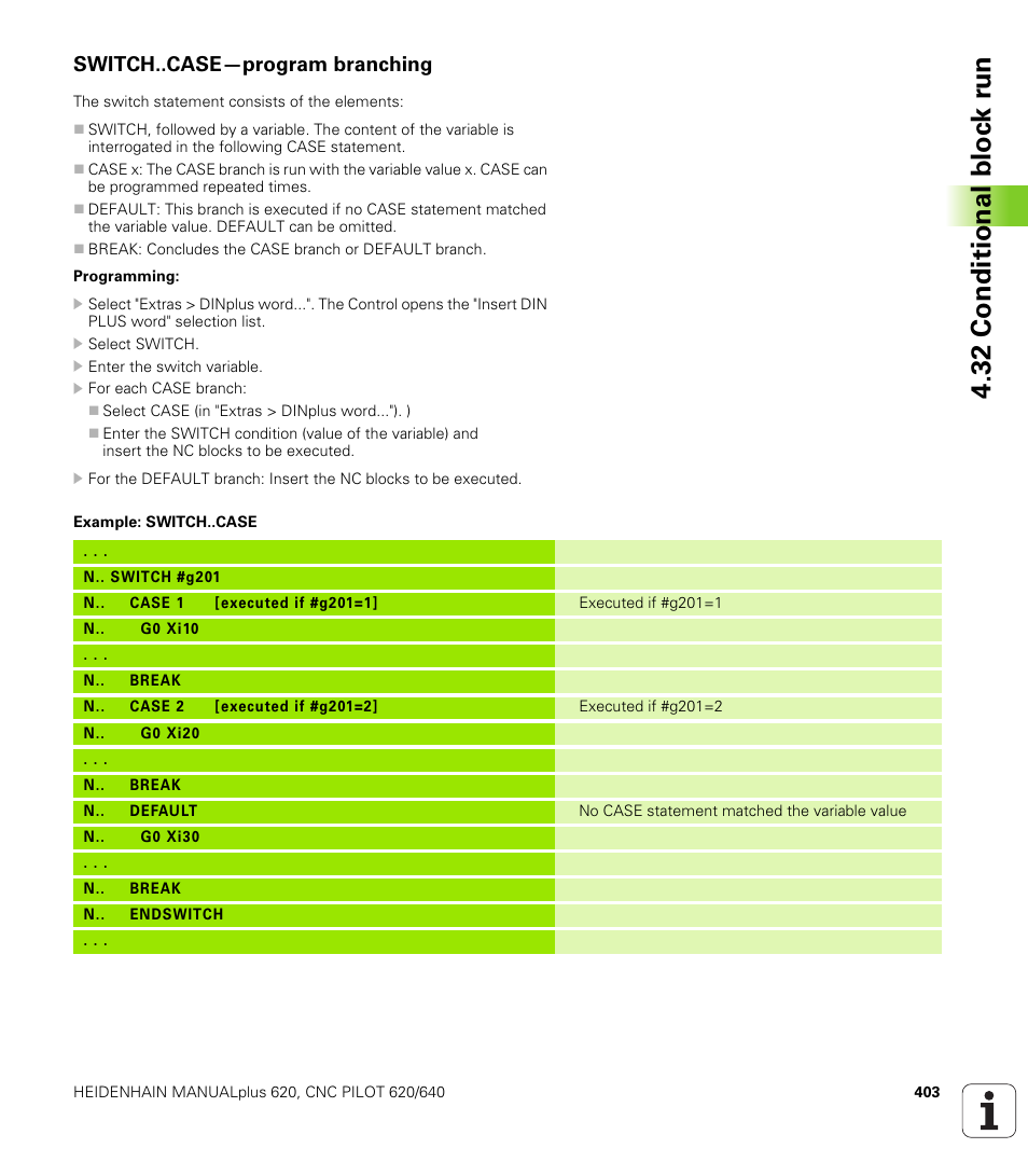 Switch..case—program branching | HEIDENHAIN SW 548328-05 DIN Programming User Manual | Page 403 / 598