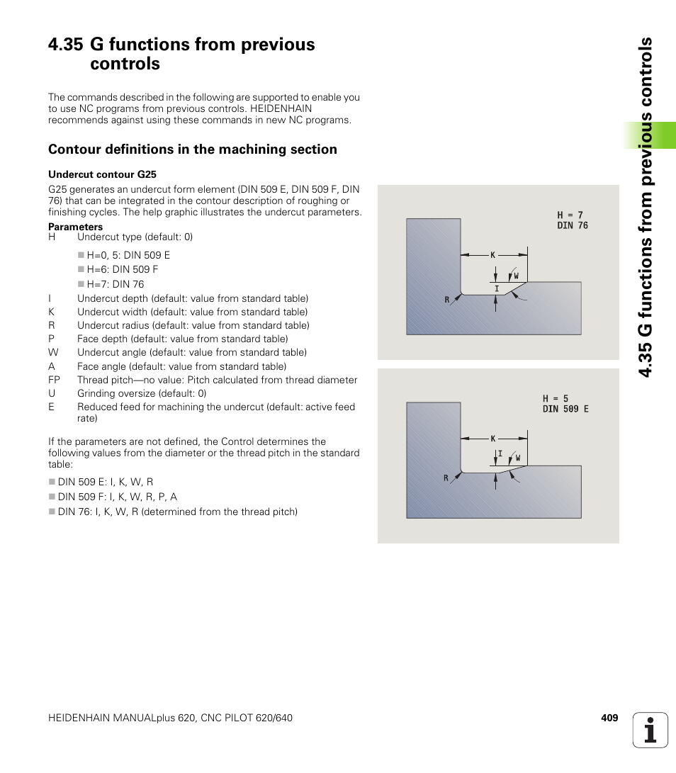 35 g functions from previous controls, Contour definitions in the machining section | HEIDENHAIN SW 548328-05 DIN Programming User Manual | Page 409 / 598
