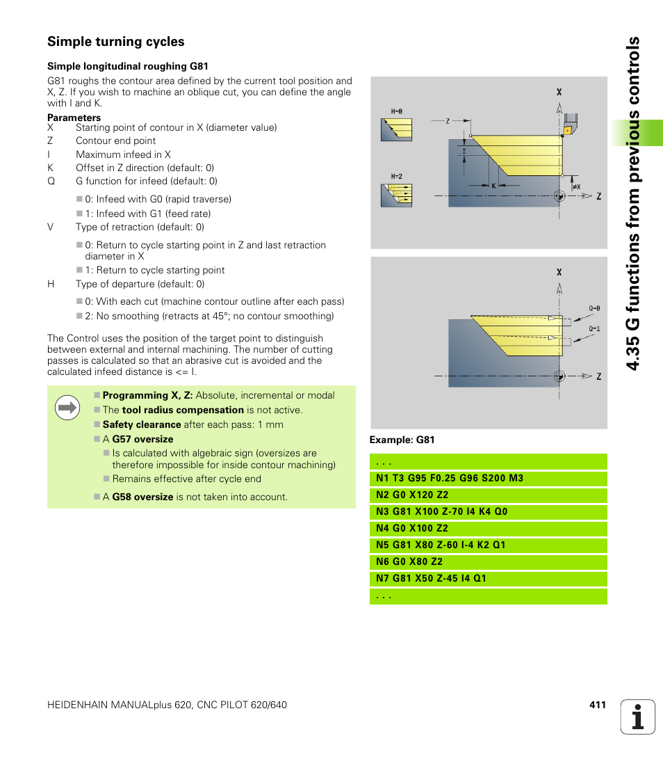 Simple turning cycles, 35 g functions fr om pr evious contr o ls | HEIDENHAIN SW 548328-05 DIN Programming User Manual | Page 411 / 598