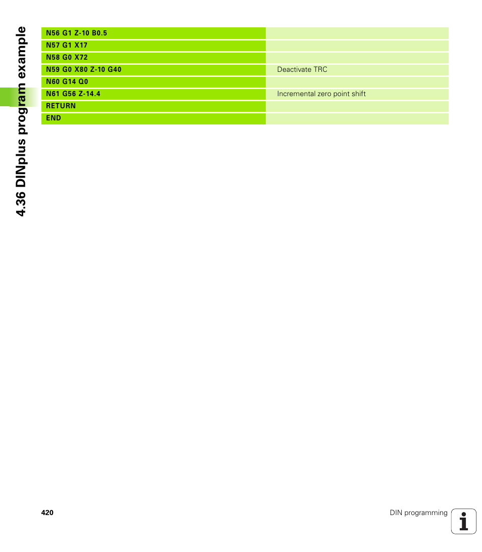 36 dinplus pr ogr a m example | HEIDENHAIN SW 548328-05 DIN Programming User Manual | Page 420 / 598