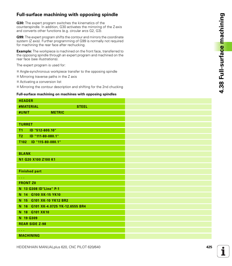 Full-surface machining with opposing spindle, 38 f u ll-surf ace mac h ining | HEIDENHAIN SW 548328-05 DIN Programming User Manual | Page 425 / 598