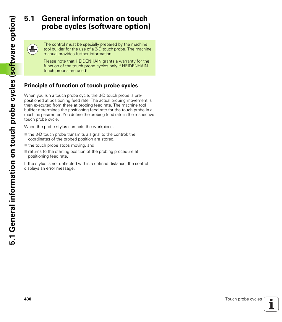 Principle of function of touch probe cycles | HEIDENHAIN SW 548328-05 DIN Programming User Manual | Page 430 / 598
