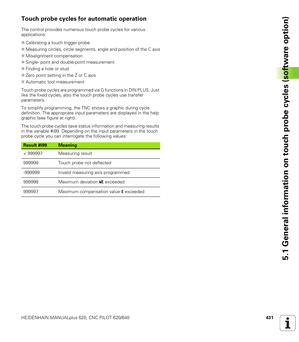 Touch probe cycles for automatic operation | HEIDENHAIN SW 548328-05 DIN Programming User Manual | Page 431 / 598